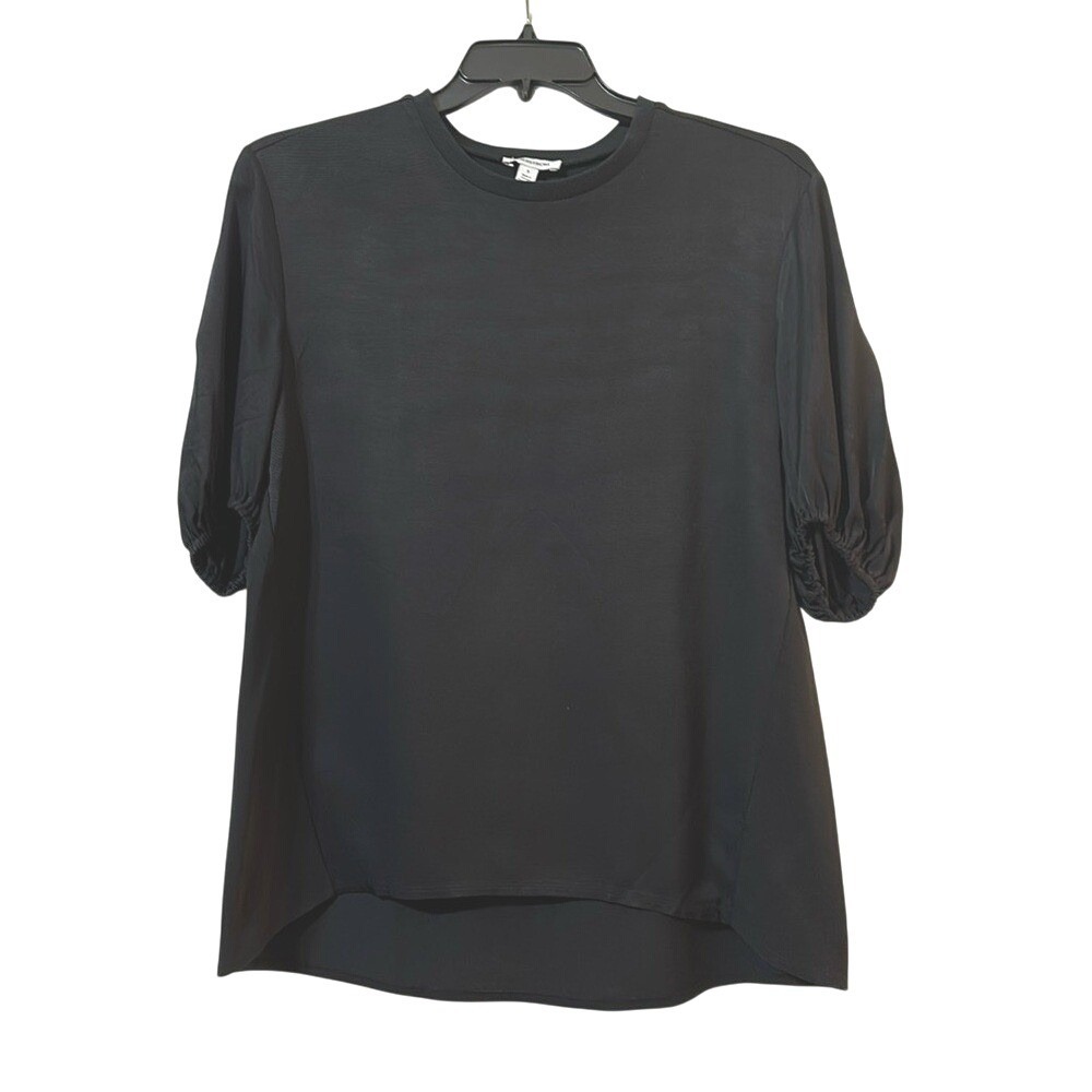 Nordstrom Womens Black Mixed Media Puff Sleeve High Low Top Size Small